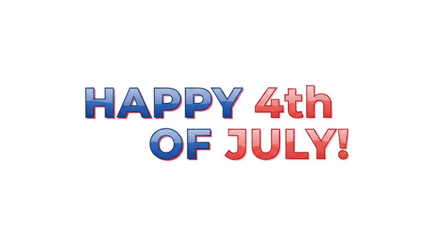 Happy 4th of July patriotic text illustration, red and blue glossy typography for Independence Day, American holiday greeting graphic isolated PNG with Transparent Background