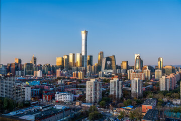 Obraz premium Modern architectural landscape of Beijing CBD at dawn, representing China's urban development and economic growth