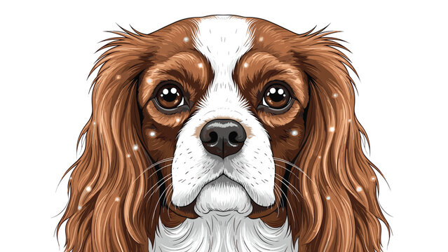 Close-up artistic portrait of a beautiful cavalier king charles spaniel with long flowing ears and warm dark eyes for a pet grooming salon.