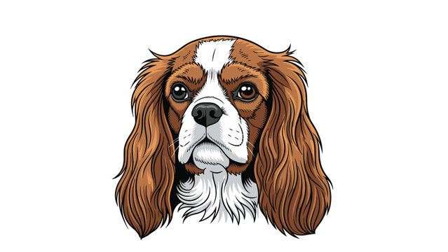 Close up detailed vector portrait of a cavalier king charles spaniel head with long silky ears and expressive eyes.