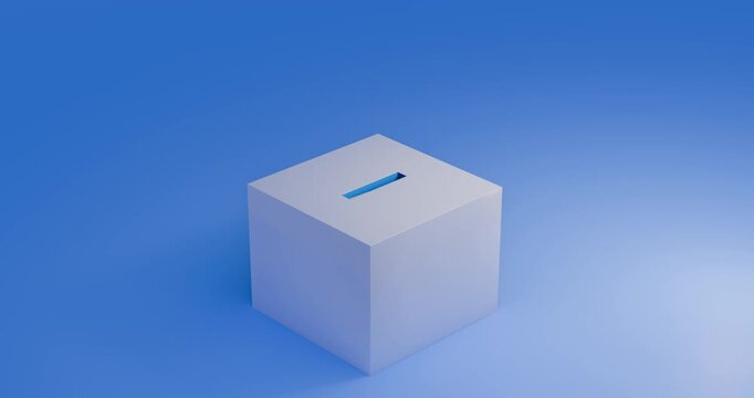 Vote box template on blue background. 3d render video.