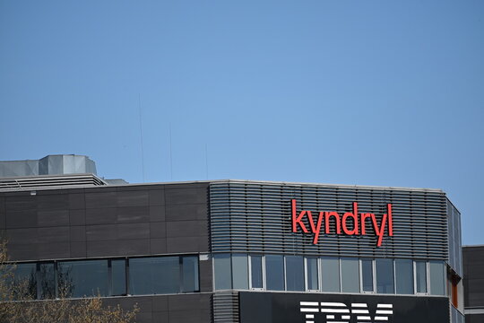 Office building with IBM Kyndryl and ZF logos in Wroclaw Poland
