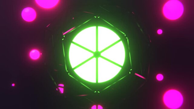 Green and Pink Bright Flaming Plasma Ball in a Spherical Frame Background VJ Loop in 4K