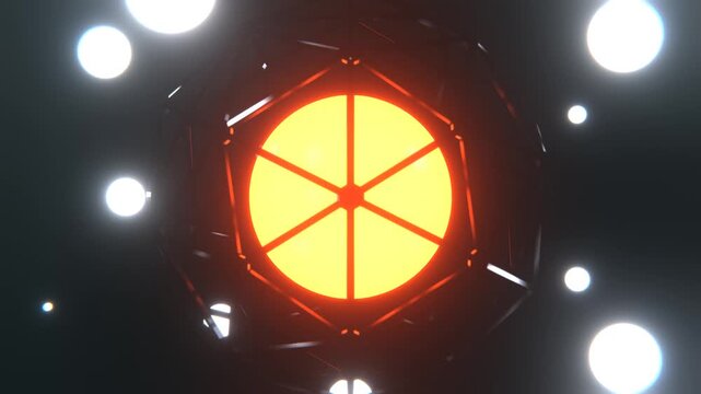 White and Orange Bright Flaming Plasma Ball in a Spherical Frame Background VJ Loop in 4K