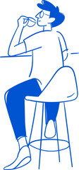 man character drinking coffee at coffee bar doodle line art illustration © gthd