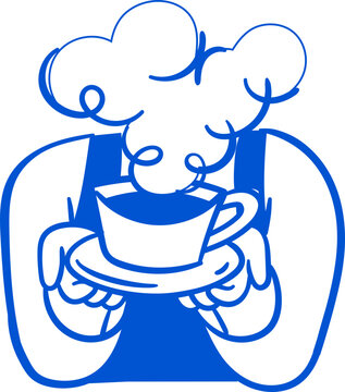 barista serving coffee cup hot steam doodle handdrawn