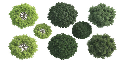 Set of green and dark trees viewed from above for architectural landscape design plans © ZenVectors