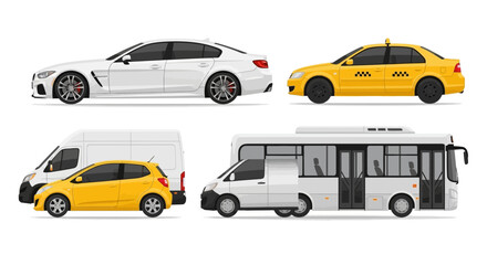 Naklejka premium Various modern vehicle types in profile view transportation illustration