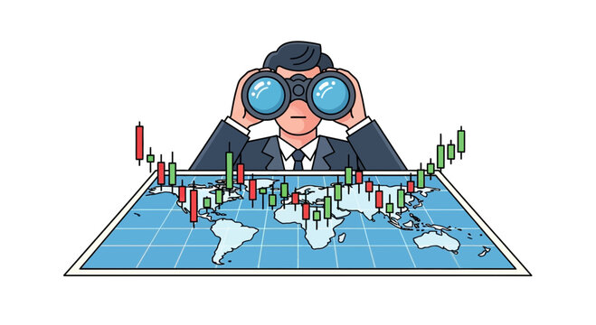 Businessman contemplating currency exchange and global financial markets