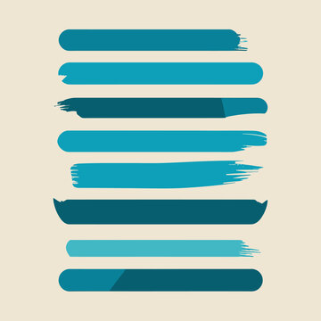 Collection de coups de pinceau bleus et banni&egrave;res graphiques horizontales sur fond beige, id&eacute;ale pour le design cr&eacute;atif et les bordures.