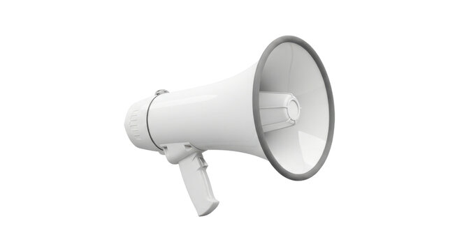 White megaphone with grey rim on black background isolated object loudspeaker bullhorn
