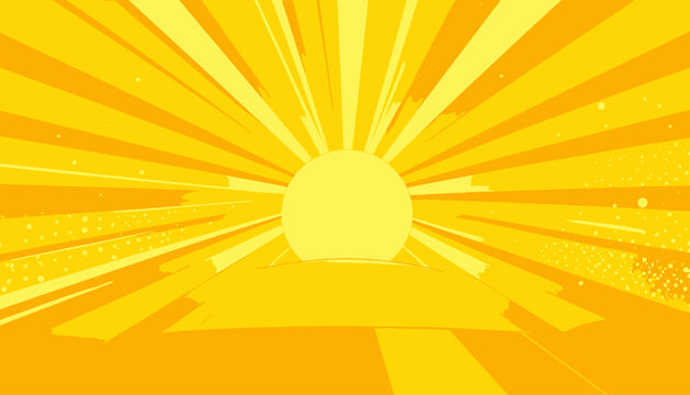 Fundo amarelo vibrante com raios de sol radiantes e texturas abstratas para promo&ccedil;&otilde;es de ver&atilde;o