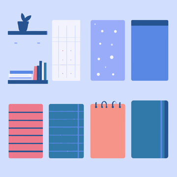 Ilustra&ccedil;&atilde;o Minimalista de Materiais de Estudo e Planejamento com Cadernos, Agendas e Livros para Organiza&ccedil;&atilde;o e Produtividade