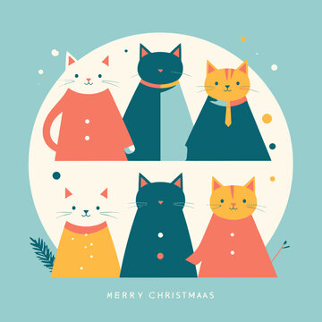 Weihnachtskatzen im minimalistischen Stil zur Feier der Weihnachtszeit