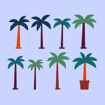 Colecci&oacute;n de palmeras de dibujos animados para decoraci&oacute;n tropical y dise&ntilde;o veraniego