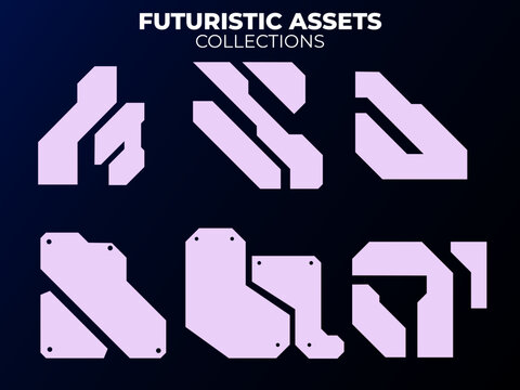 Futuristic Sci-Fi Geometric Shapes Set, Abstract Cyberpunk HUD Design Elements and Tech UI Assets for Game and Graphic Design