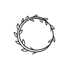 Fototapeta premium Elegant Hand Drawn Botanical Leaf Wreath Circle Frame Minimalist Design Element