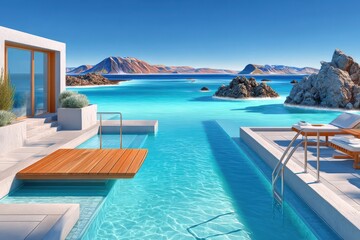 Obraz premium Luxury cliffside villa with infinity pool and ocean view for a relaxing seaside summer getaway