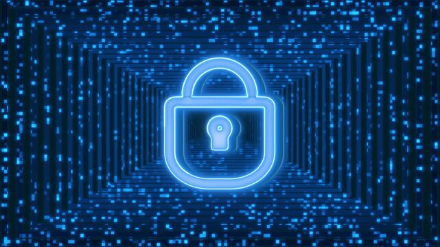 Padlock icon in a digital data tunnel for security. Padlock icon in a digital data tunnel. Padlock icon in a digital data tunnel for network protection themes.