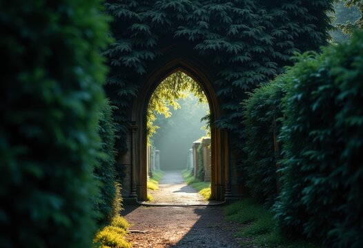 Dark Evergreen Yew Tree Cemetery Entrance Graveyard Mystical Shadows Evergreen Pines