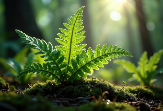Emerging Fern Fronds on Forest Floor Mystical Green Shade Magic Unfolding