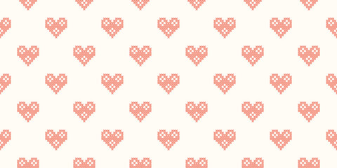 Cross stitch heart seamless pattern banner in folk style © oxygen_8