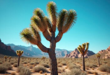 Fototapeta premium Unique Joshua Tree Stand Featuring Spiky Yucca-Like Leaves in a Dramatic Desert Setting