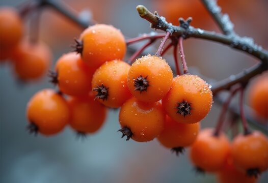 Vibrant Autumn Rowan Berries Ornamental Clusters Boughs Red Orange Decor Elements