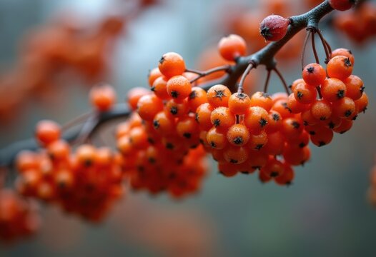 Vibrant Autumn Rowan Berries Ornamental Clusters Boughs Red Orange Decor Elements