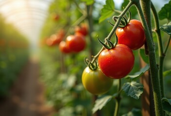 Obraz premium Vibrant Vegetable Garden Ripe Tomato Vines Thriving Abundance Harvesting Natural Promise