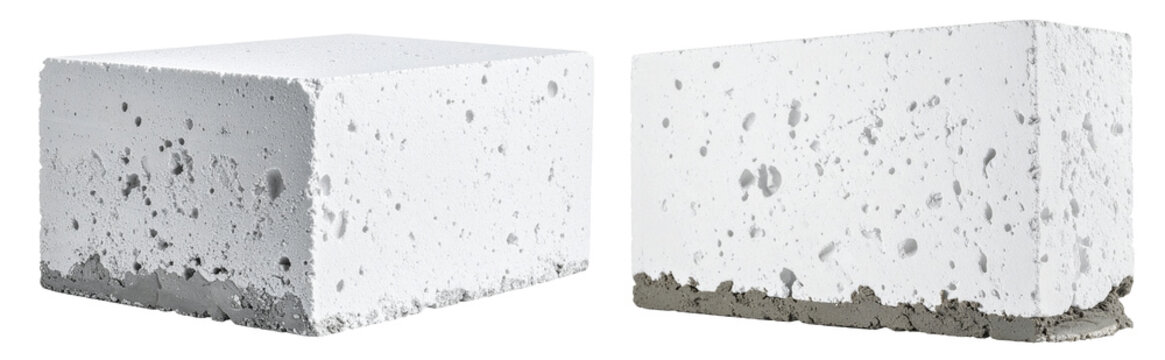 aac aircrete and thermalite block with cement isolated on white background