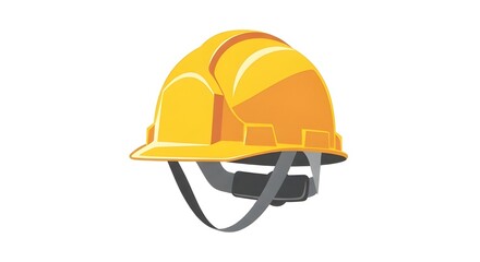 Fototapeta premium Industrial yellow safety helmet with chin strap isolated on white background. Essential protective headgear for construction workers and engineers.