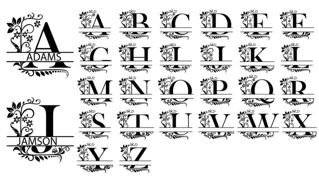 Split  Monogram Alphabet Letters  , Font A to Z SVG Letters, Vector  Monogram	