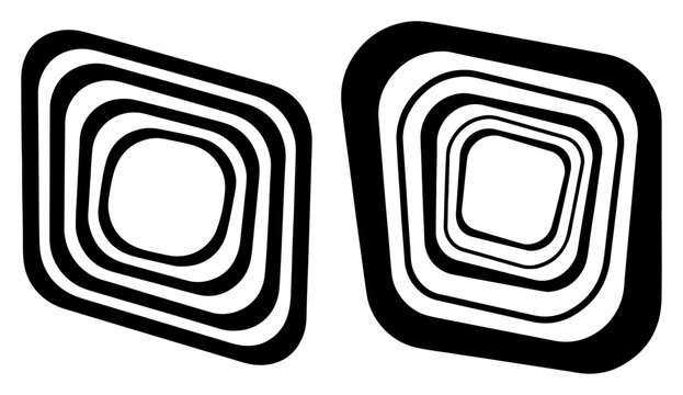 Concentric rounded square frames with distorted perspective in minimalist style