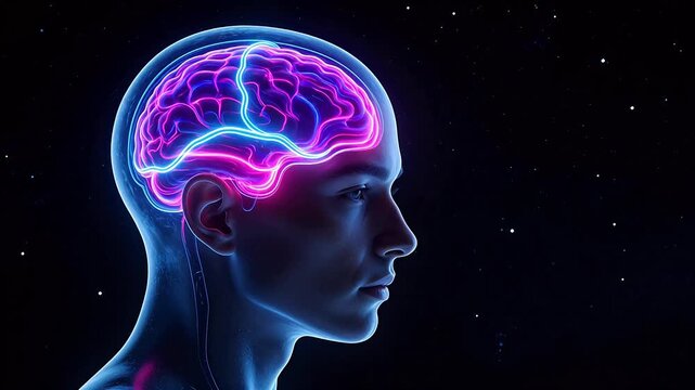 Human brain with glowing neural pathways