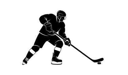 Fototapeta premium Ice hockey player silhouette vector art shooting puck action pose isolated on white background for sports competition concept design