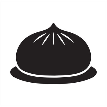 Steamed dumpling baozi dim sum food icon black silhouette high-quality professional detailed modern elegant on white background.
