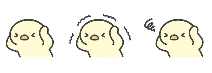 頭を抱えるひよこの手書きイラストセット　もやもや・震える © Nitomaru