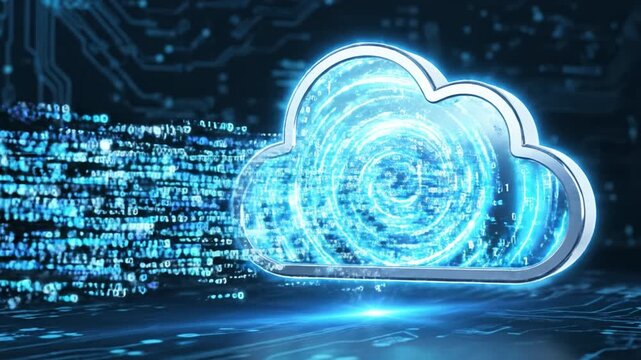 Cloud computing digital data cyber technology transfer network storage blue abstract background futuristic interface internet service information flow artificial intelligence cloud computing digital