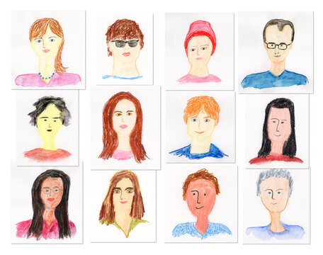 Collection of hand drawn portraits and character faces