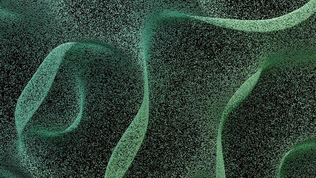 Abstract green particle flow on black background