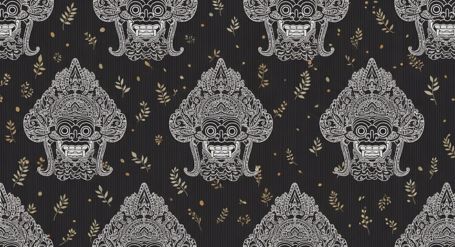 Minimalist ethnic Indonesian puppet theater pattern for fabric