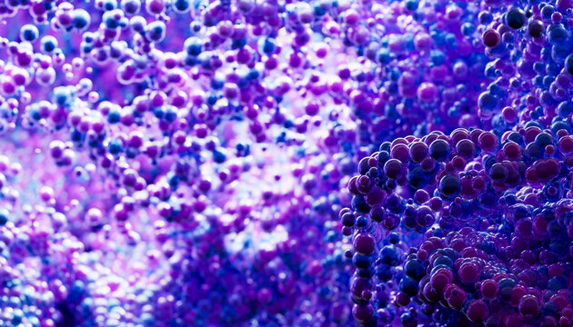 Abstract purple and blue liquid bubbles with dynamic 3D rendering