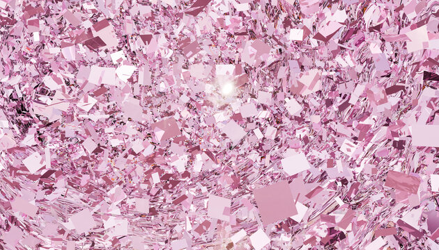 Abstract pink glitter texture and reflective confetti background