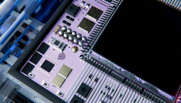 Macro view of a modern computer motherboard