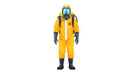 Fototapeta premium Personal protective equipment hazmat suit with oxygen tank and full face gas mask for chemical and biological hazard protection.