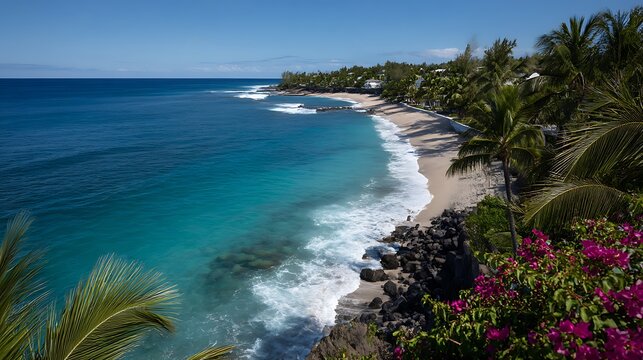 Aerial View of a Coastal Cove with Lush Greenery / 緑豊かな海岸の入り江の空撮