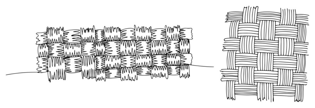 Continuous one line drawing of a woven fabric texture or traditional basket weave pattern