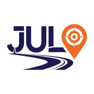 Jul logo with navigation road and target pin icon