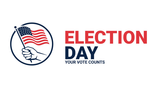 Election Day patriotic illustration with voting hand holding USA flag civic participation concept banner poster social media template modern political awareness design